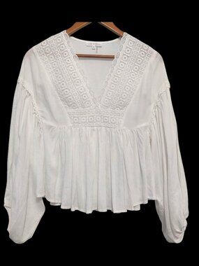 White Peasant Top XS Balloon Sleeve Cosplay Layering Pirate Lace Linen Cotton